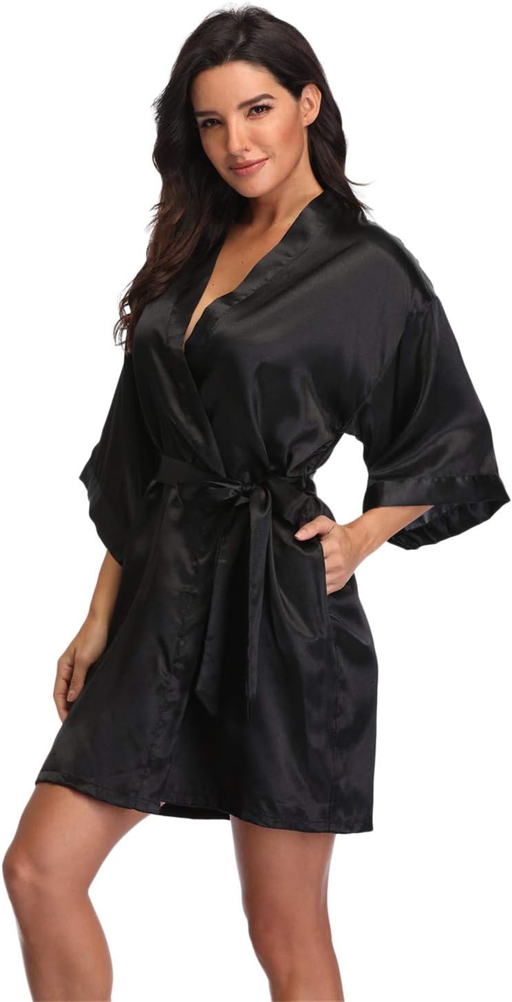 Women' Pure Short Silky Robes Bridesmaid Bride Party Satin Robes Sleepwear