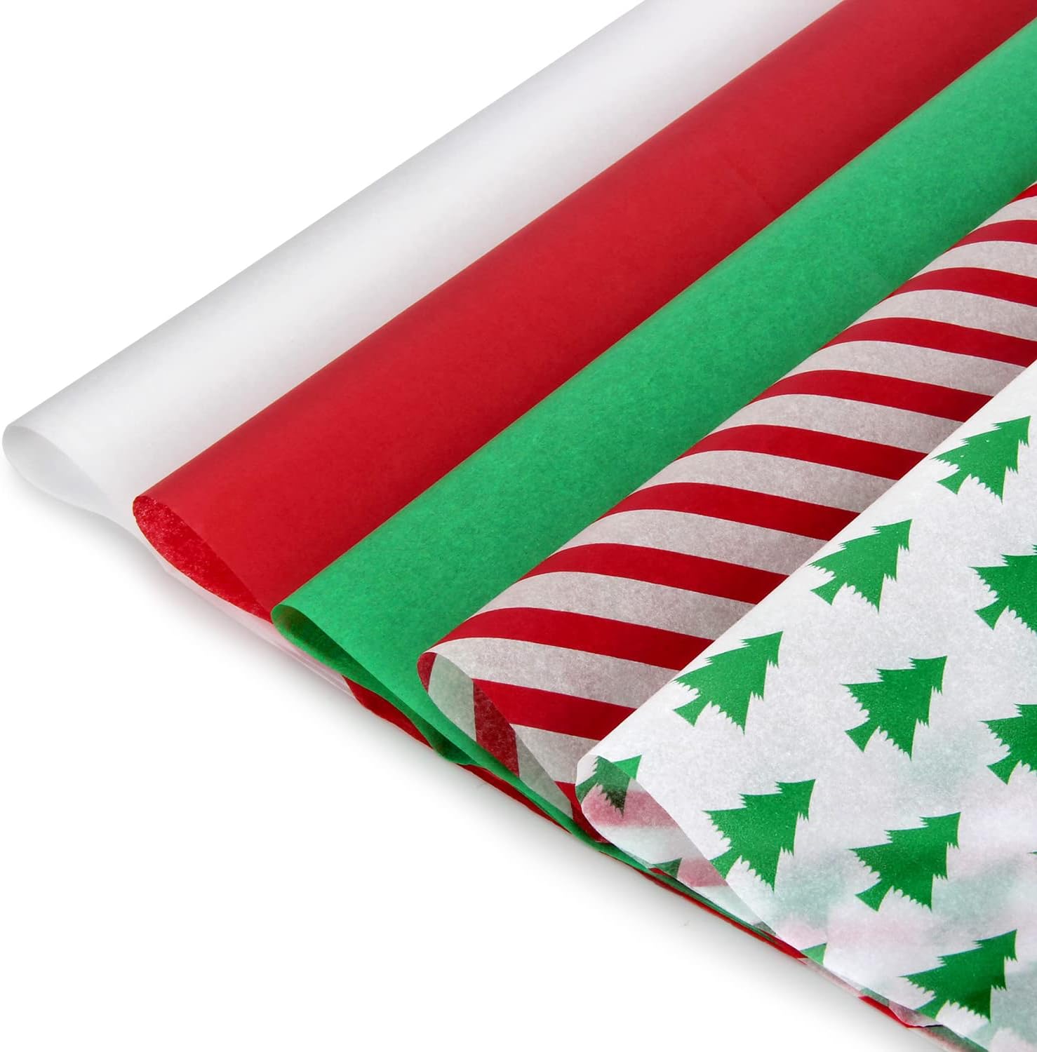 Blisstime Christmas Tissue Paper Gift Wrapping Paper, 120 Sheets, 13.5 X 19.5, White, Red, Green, Red Stripe, Christmas Trees Design