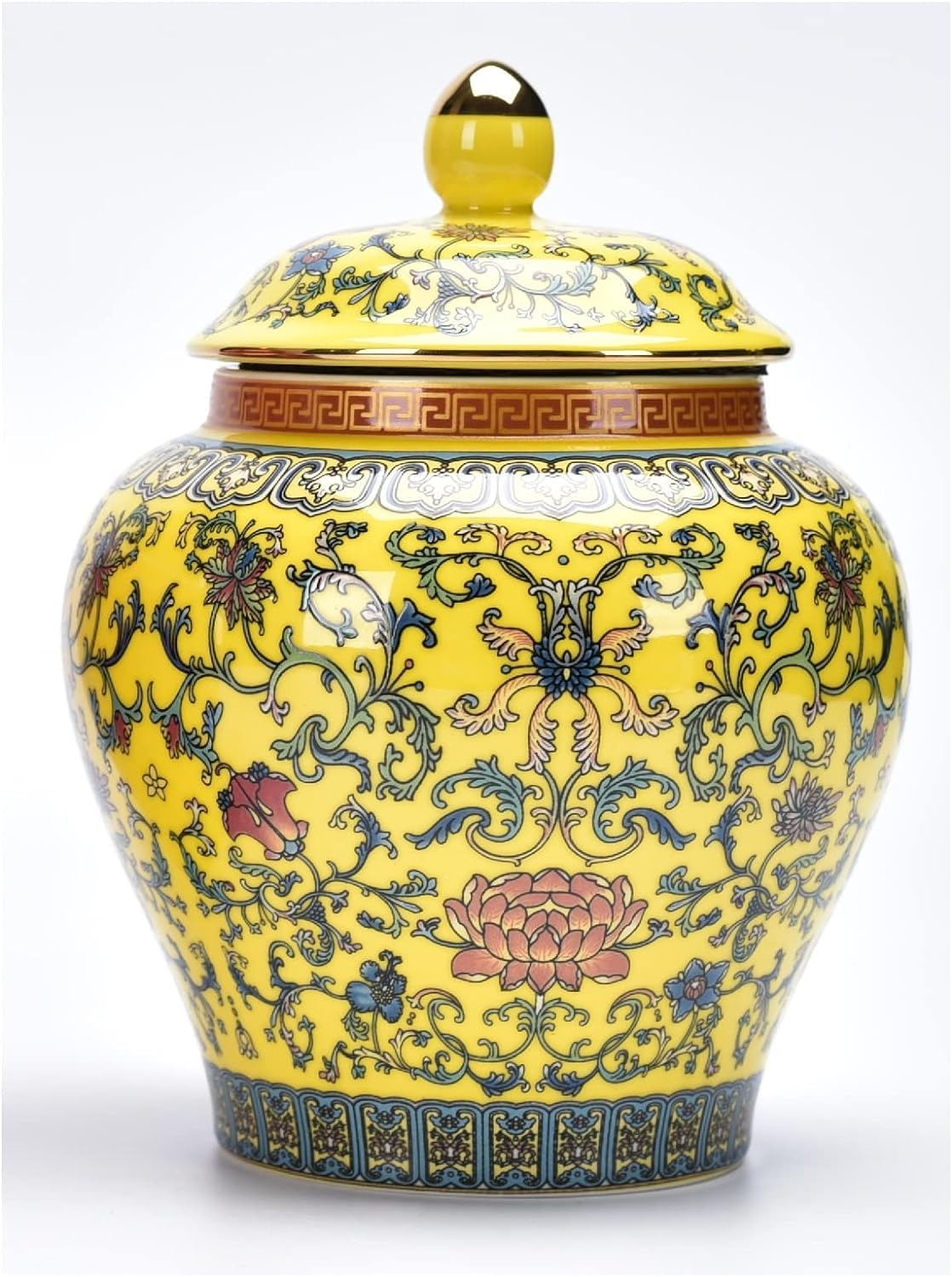 Ginger Jar Decorative Jar Ancient Chinese Imperial Enamel Porcelain (Small, Yellow)