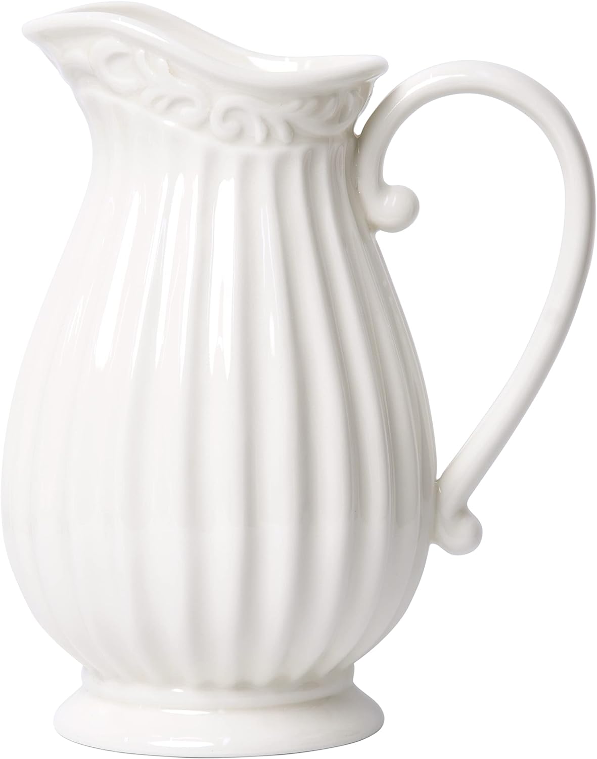 D'vine Dev 10 Inch White Ceramic Pitcher Vase for Home Dcor, VS-PIT-10