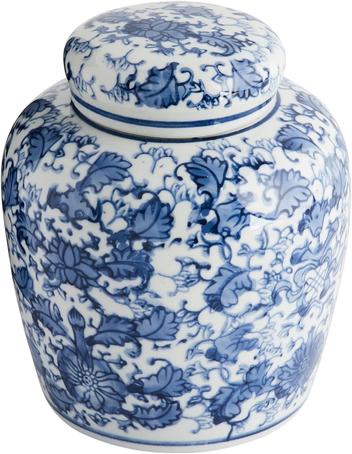 Creative Co-Op Blue & White Ceramic Ginger Jar with Lid