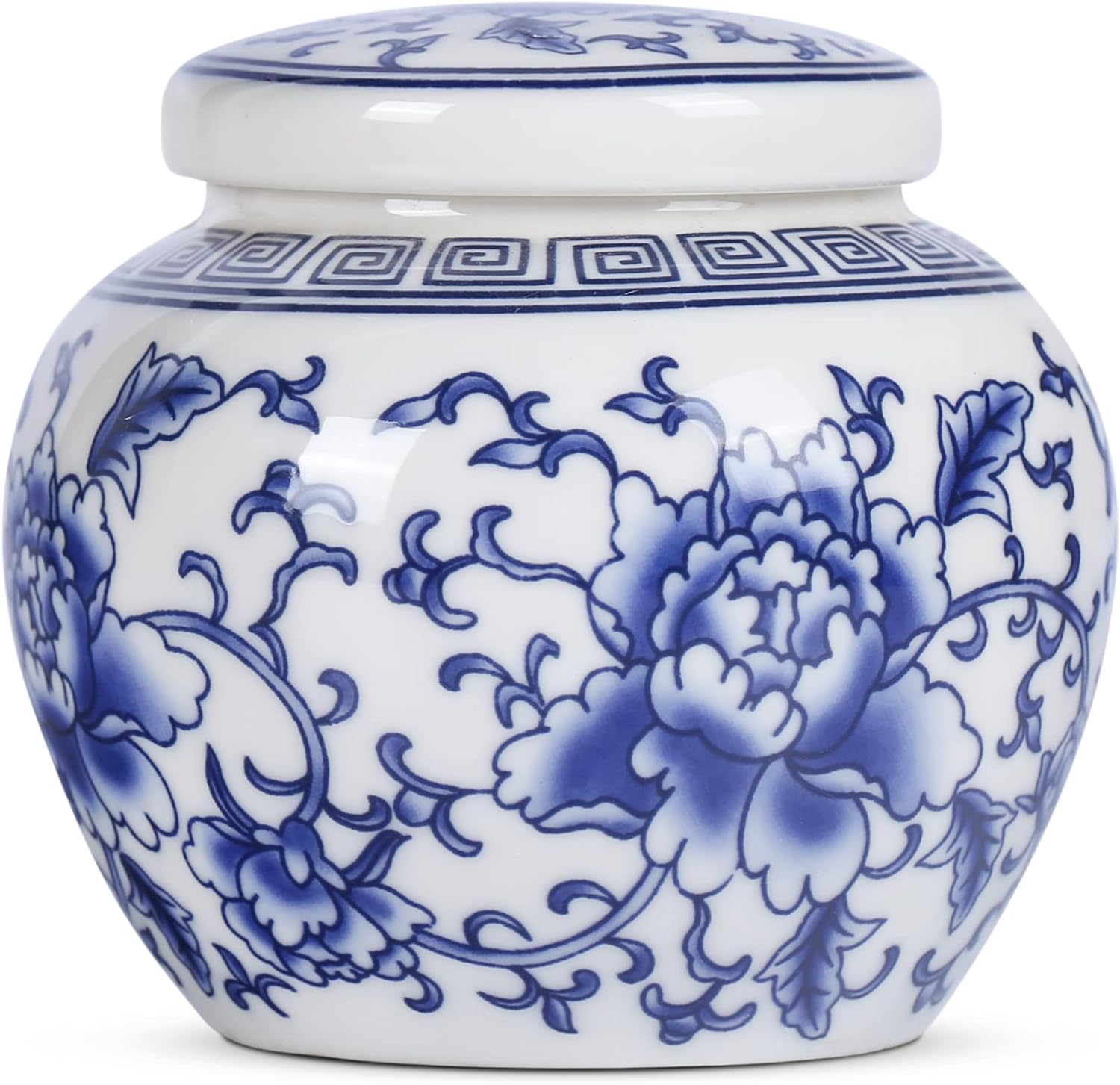 XINGYAN Chinese Traditional Blue and White Porcelain Ceramic Small Ginger Jar with Lid,for Tea Storage,Home Decorative,Home Decor Jar,Bud vase (Model-2)