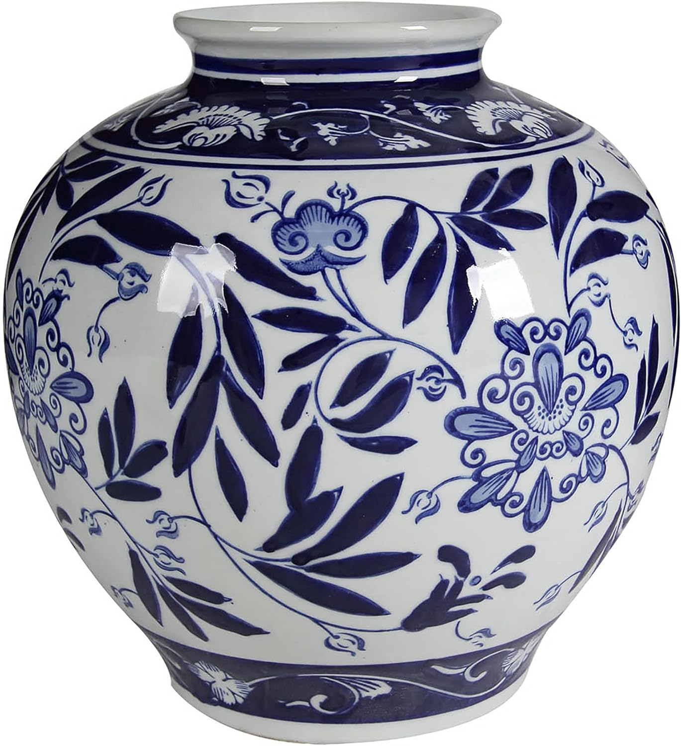 A&B Home Blue and White Porcelain Vase, 8.5 x 8.5 x 9