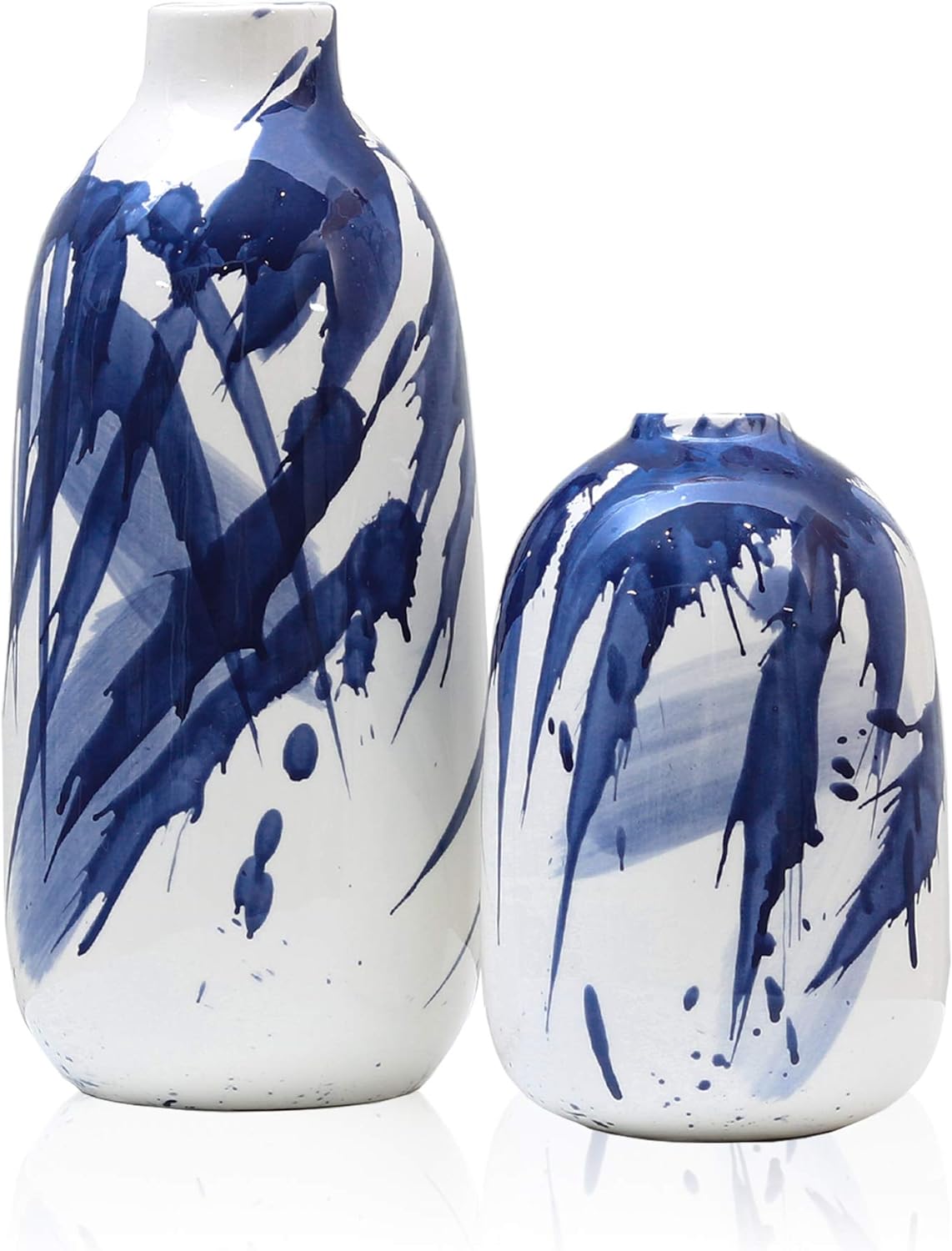 TERESA'S COLLECTIONS Blue Vase Set, Large Navy Blue and White Ceramic Flowers Vases for Home Decor, Decorative Vases for Mantel, Shelf, Living Room, Ideal Gift for Valentines Day, Mom-Set of 2, 10.2