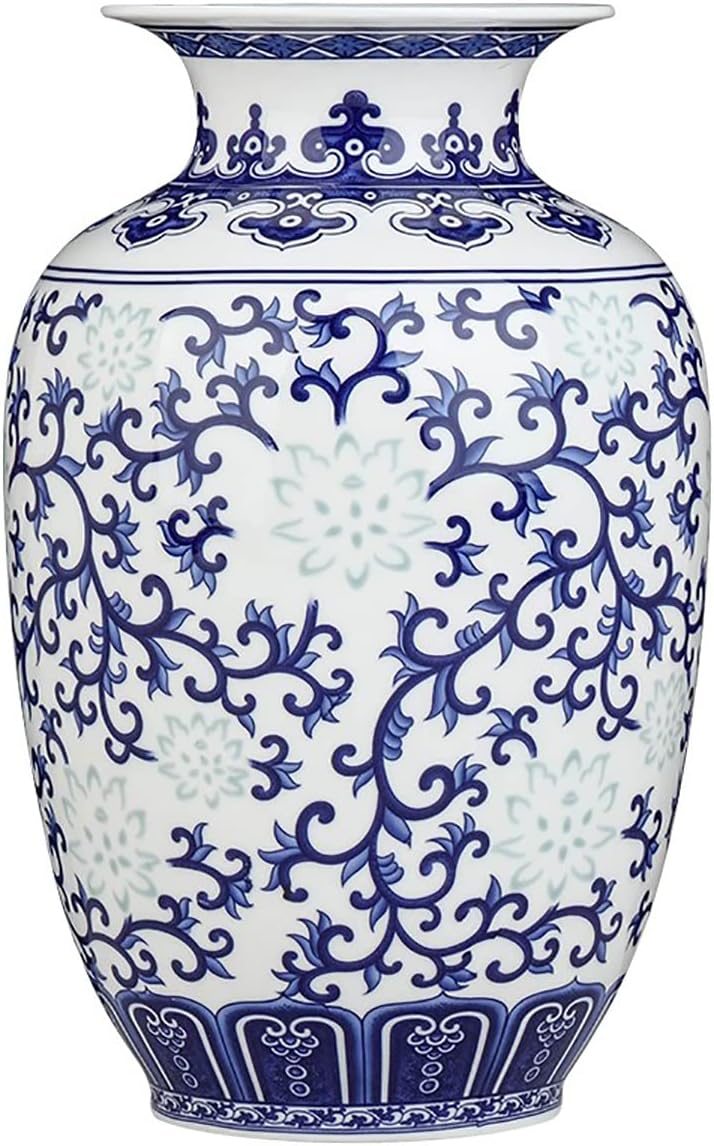 XMZXKJ Hand- Made Blue and White Porcelain Vase Ceramic Vase Home Decorative Vase (9 ins Tall -fishitail Shape)