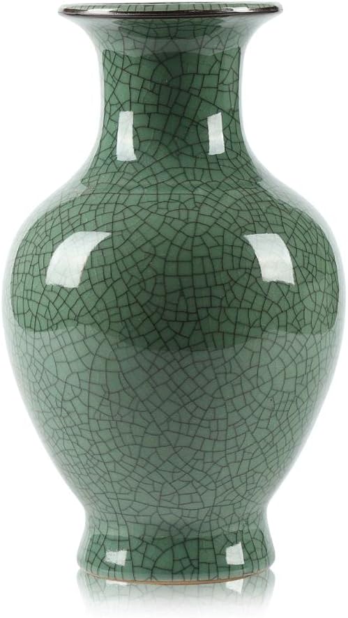 Chinese Ceramic Art Handmade Antique ice Crack Glaze vases Big China Porcelain Flower Bottle Vase for Home Decoration(Green)