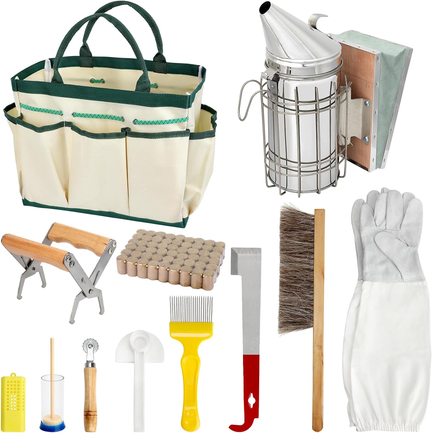 Blisstime 12 PCS Bee Keeping Starter Kit Beekeeping Supplies, Bee Keeping Supplies-All Beekeeping Tools Bee Supplies and Equipment, Honey Bee Hive Tools Bee Smoker Kit for Beginners and Professionals