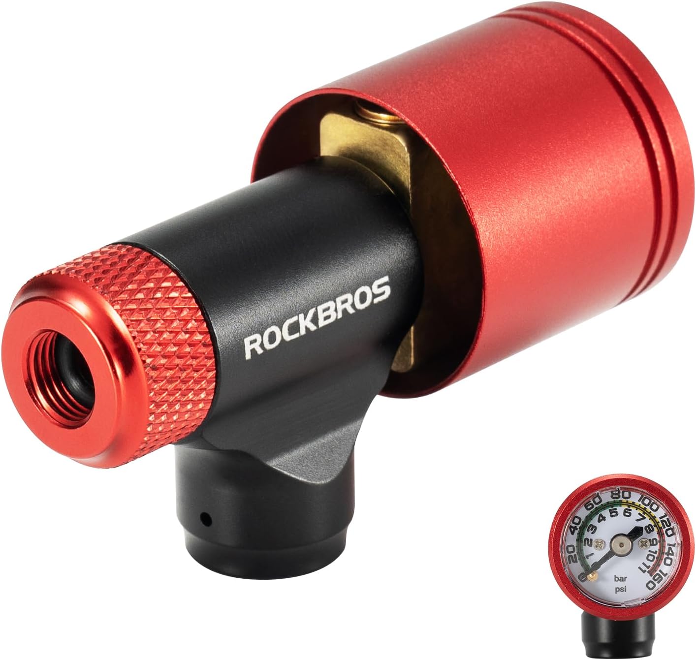 ROCKBROS CO2 Inflator for Bike Tires with 160 PSI Barometer CO2 Bike Pump Presta & Schrader Valve Compatible, Quick Easy Inflation Bike Tire Pump for Mountain Road Bicycles, Included Insulated Sleeve