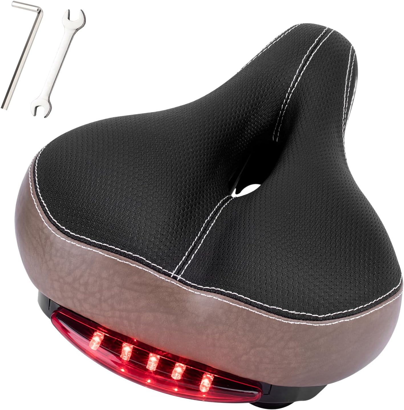 ROCKBROS Comfortable Bike Seat for Women Men - Memory Foam Padded Bicycle Seat with LED Tail Light, Universal Bike Saddle Replacement for Cruiser Mountain Road Bike