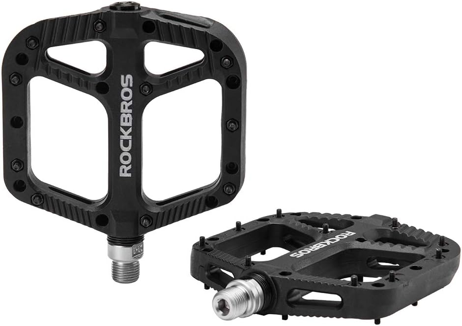 Rock BROS Mountain Bike Pedals Nylon Composite Bearing 9/16 MTB Bicycle Pedals with Wide Flat Platform