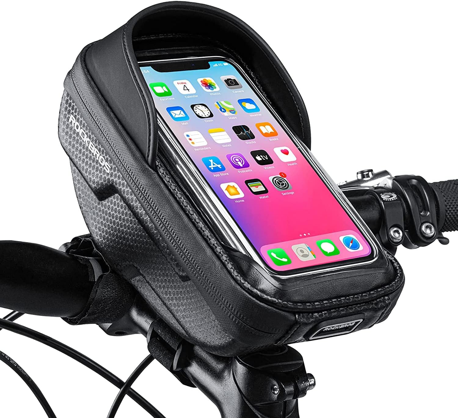 ROCKBROS Bike Phone Mount Bag Bike Front Frame Handlebar Bag Waterproof Bike Phone Holder Case Bicycle Accessories Pouch Sensitive Touch Screen Compatible with iPhone 11 XS Max XR 8 Plus Below 6.5