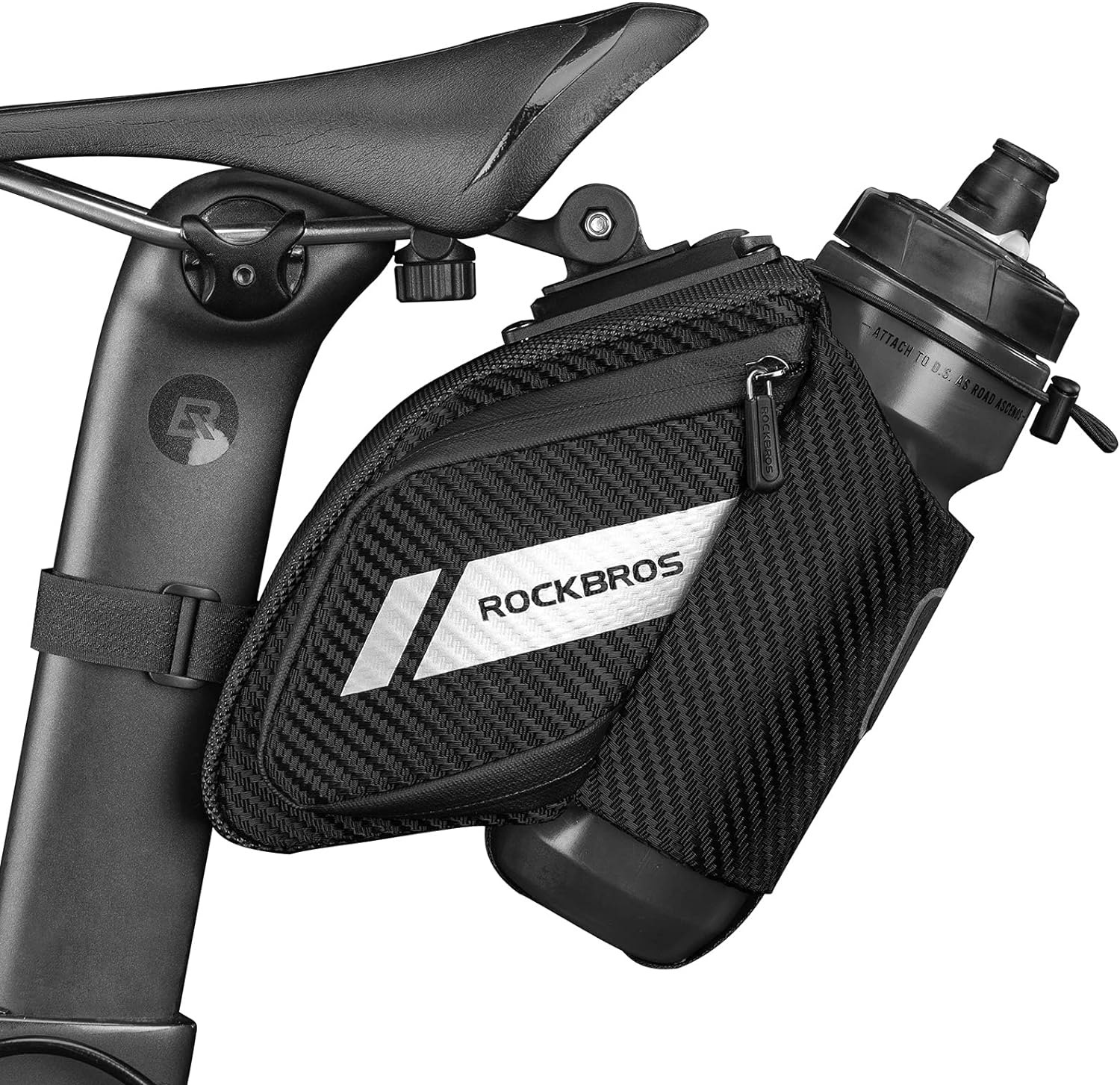 ROCKBROS Bike Saddle Bag Bike Seat Bag with Water Bottle Holder Bicycle Bag Under Seat Waterproof for Road Bike