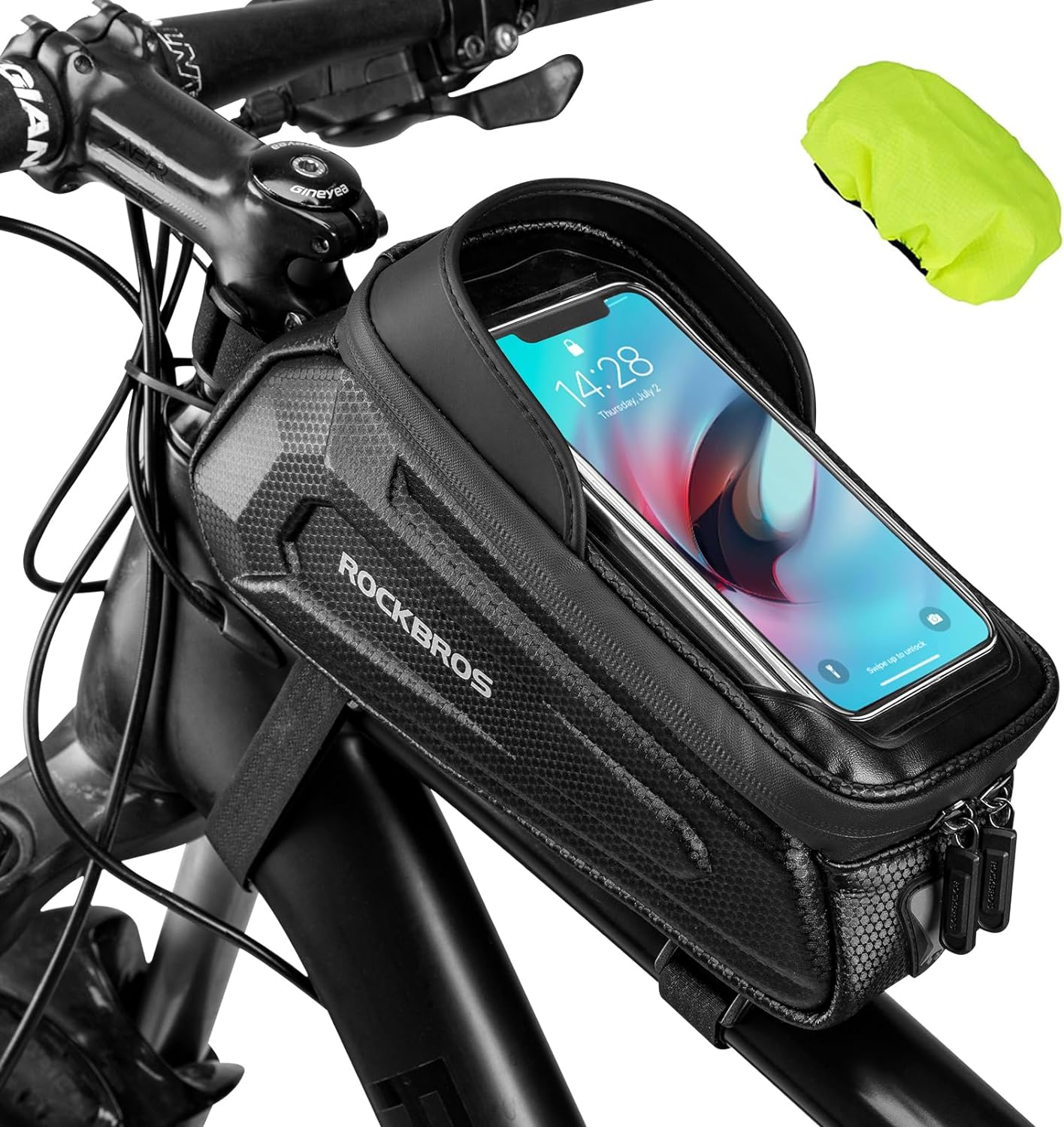 ROCKBROS Bike Phone Bag Waterproof Bike Phone Mount Bag Bike Accessories EVA Hard Shell Bike Phone Pouch with Rain Cover Compatible with iPhone 14/12/11 Pro XR XS Max Phones Below 6.8