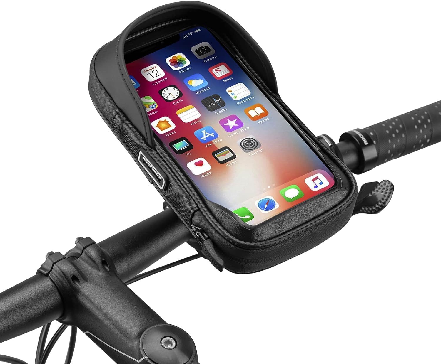 ROCKBROS Bike Phone Mount Bicycle Cell Phone Holder Waterproof and Shockproof Bike Phone Pouch Cell Phone Case Compatible with iPhone 11/12 Pro XR XS Max 7 8 Plus Phones Below 6.8