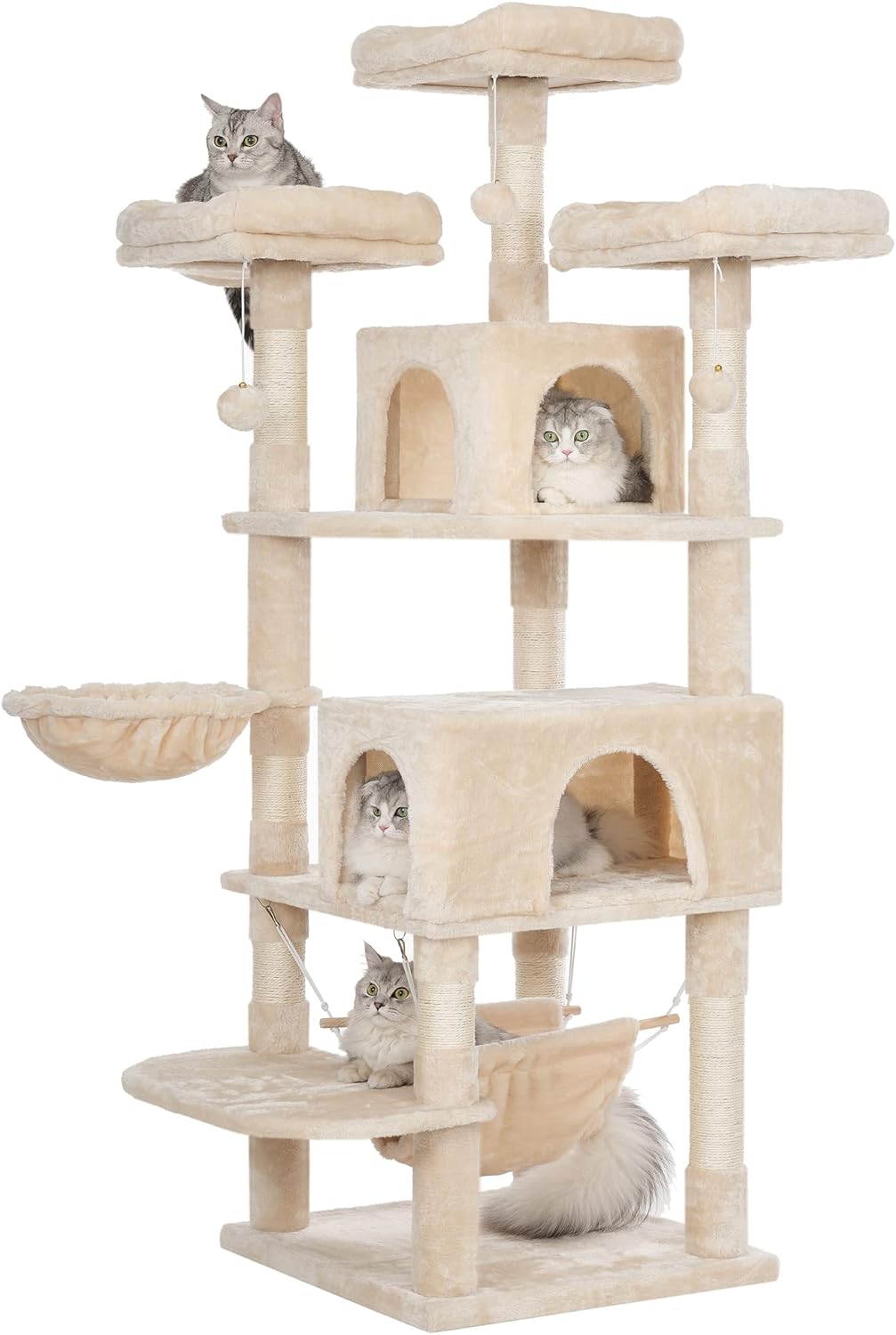 BEWISHOME Cat Tree 66.3 Inch Multi-Level Large Cat Tower with Plush Top Perches, Sisal Scratching Post Cat Play House Kitty Activity Center MMJ14M