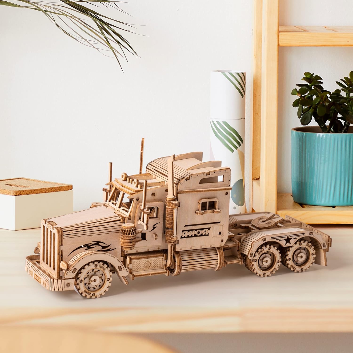 ROKR Model Car Kits Wooden 3D Puzzles Model Building Kits for Adults-Educational Brain Teaser Assembly Model for Adults to Build, Desk Decor/DIY Hobbies/Gifts for Teens&Kids (Heavy Truck/8.9*2.9*4)