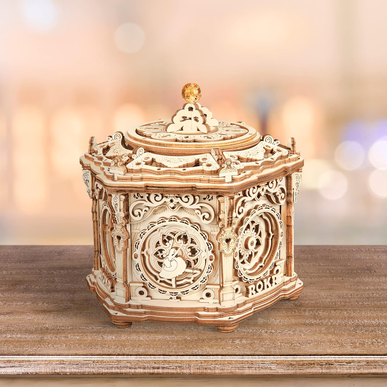 ROKR 3D Wooden Puzzles for Adults Mechanical Music Box-Secret Garden, DIY Rotating Music Box Model Building Kits for Teens, DIY Crafts/Hobbies/Gifts Desk Decor for Boys Ages 14  (Secret Garden)