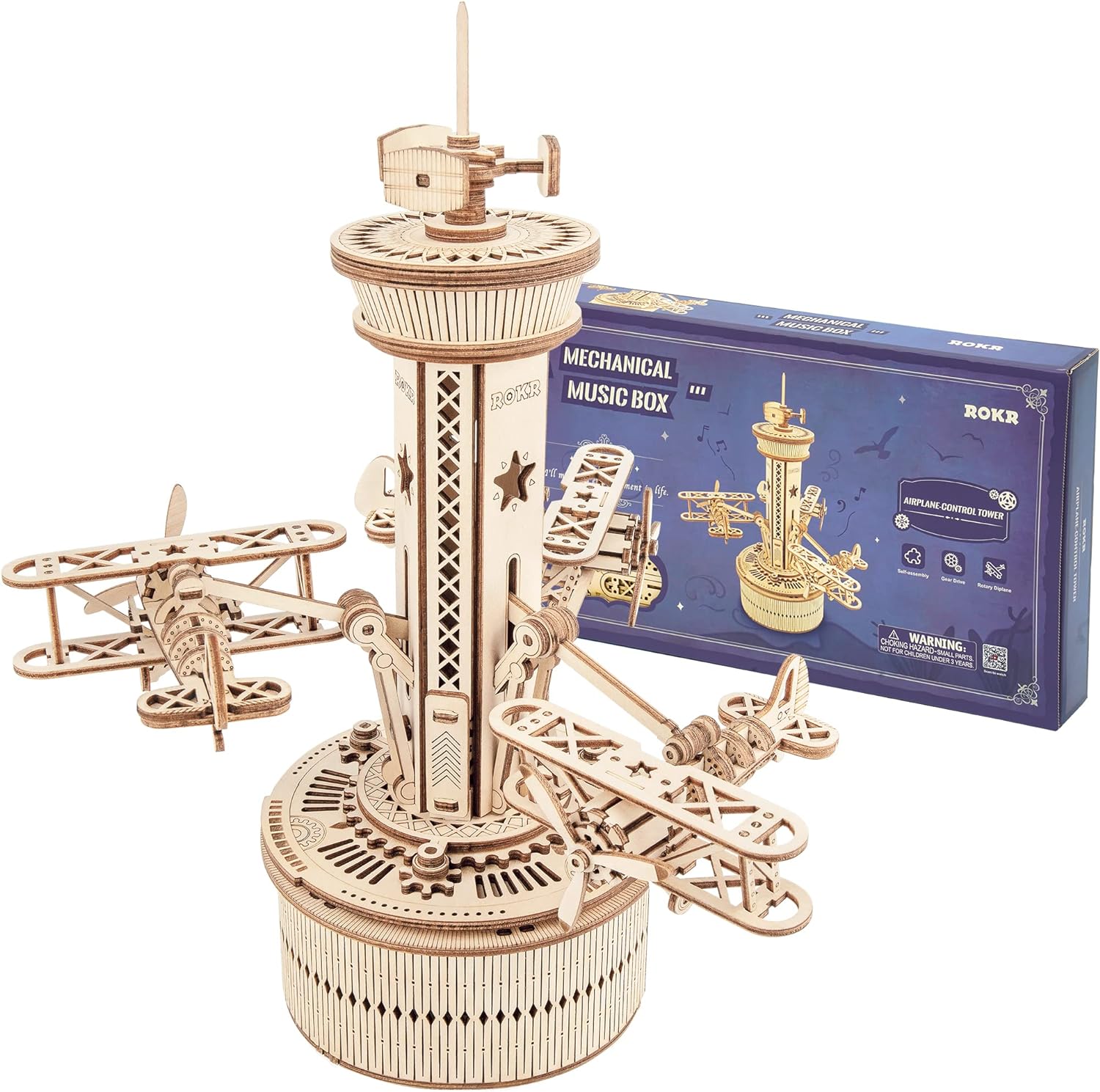 ROKR 3D Wooden Puzzle Mechanical Music Box,DIY Aircraft Model Kits to Build,Best Toy Gift for Kids/Teens/Adults on Birthday,Decoration for Room