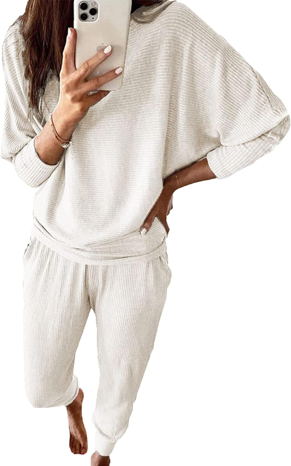 PRETTYGARDEN Women' Fashion Outfits 2 Piece Sweatsuit Solid Color Long Sleeve Pullover Long Pants