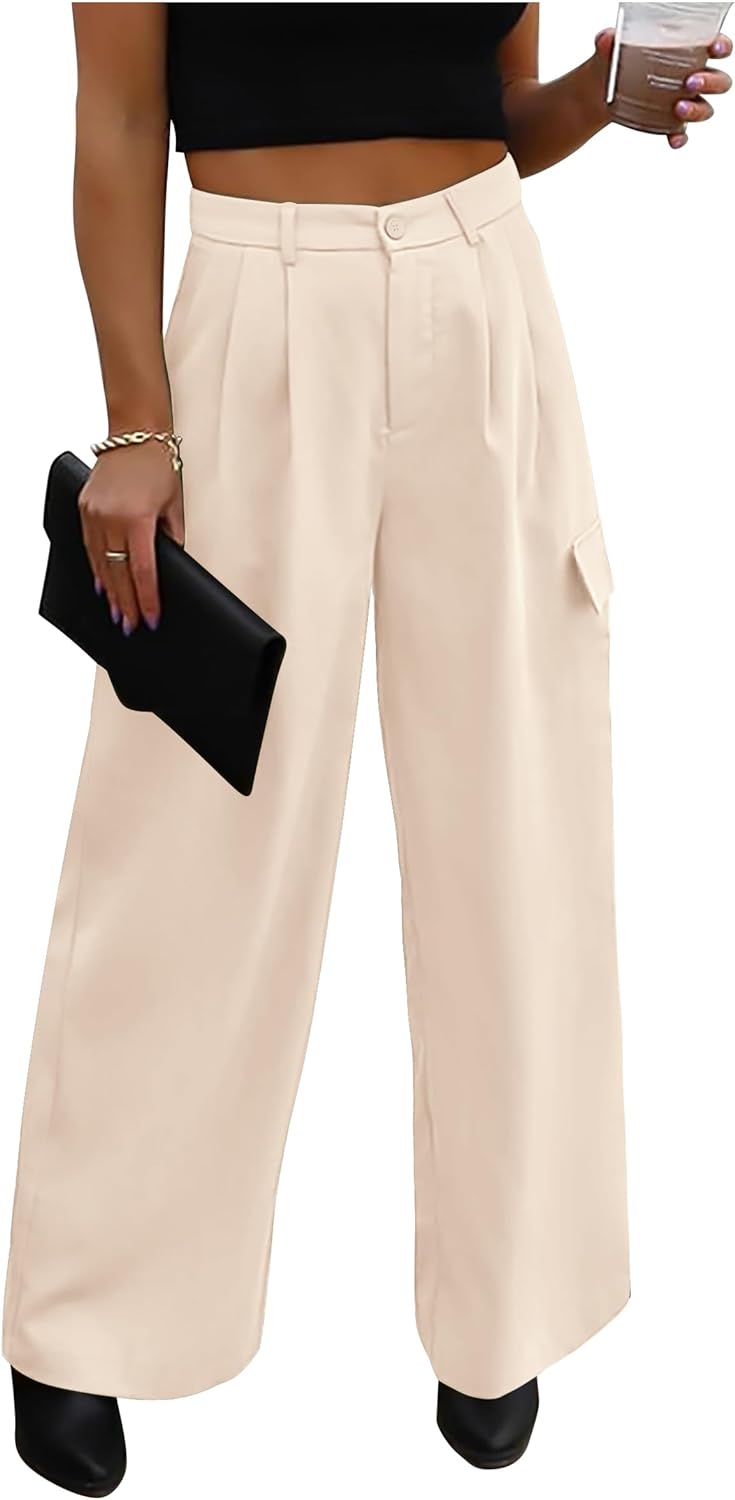 PRETTYGARDEN Women' Wide Leg Cargo Pants High Waist Business Casual Trousers Pant with Pockets