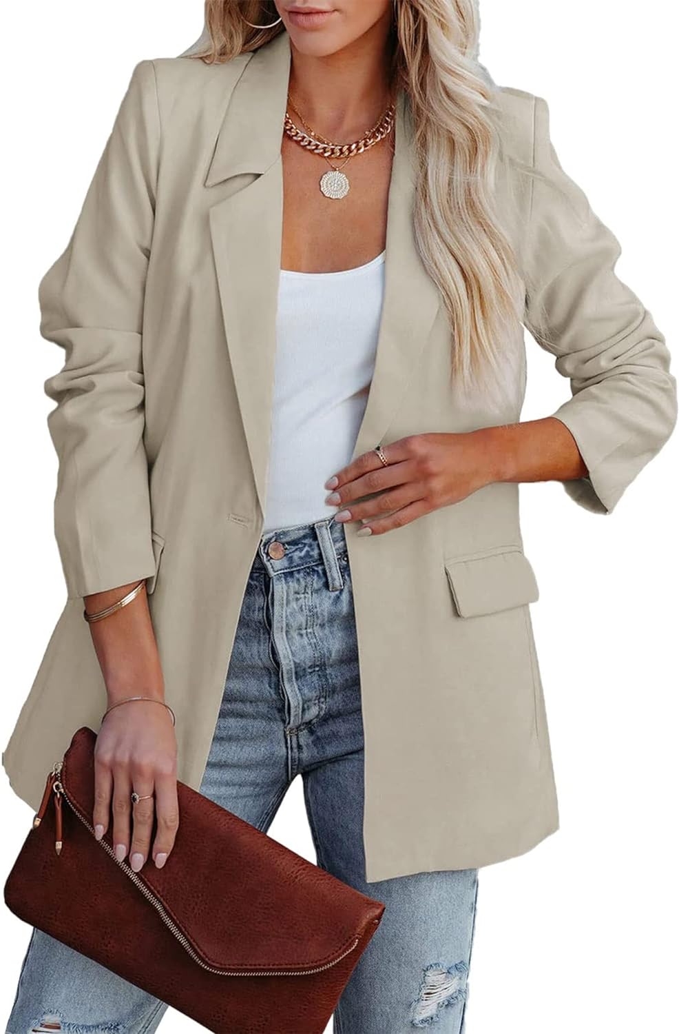 PRETTYGARDEN Women' Casual Blazers Long Sleeve Open Front Button Work Office Blazer Jackets with Pockets