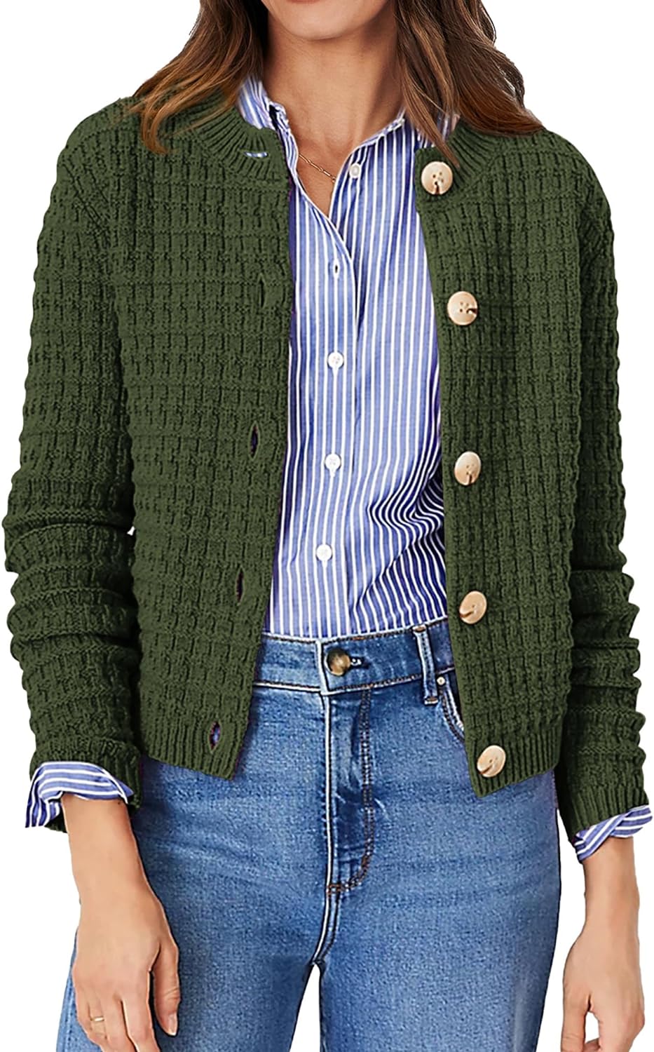 PRETTYGARDEN Women' Knit Cardigan Sweaters Casual Long Sleeve Open Front Button Down Trendy Jackets Outerwear