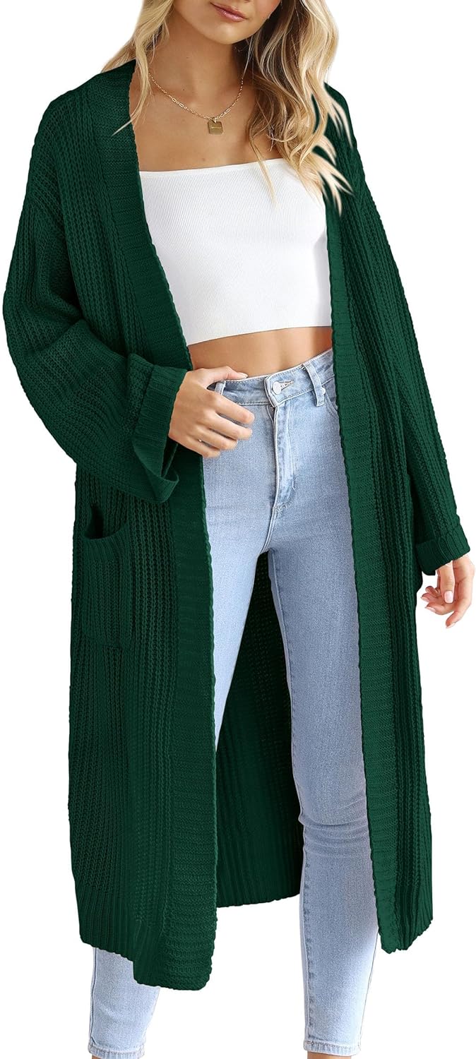 PRETTYGARDEN Women' Winter Long Cardigan Sweaters Open Front Long Sleeve Loose Fit Pockets Knit Sweater Coat Outerwear