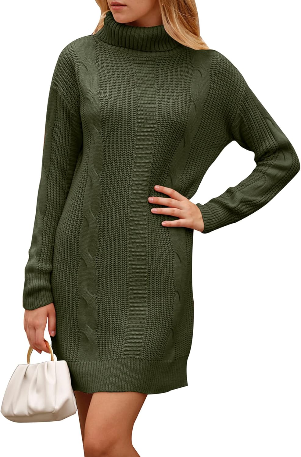 PRETTYGARDEN Women' 2024 Turtleneck Pullover Sweaters Casual Long Sleeve Plain Winter Knit Sweater Dress