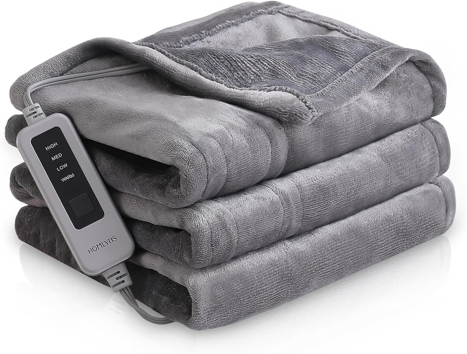 HOMLYNS Electric Heated Blanket with 3 Hours Timer Auto-Off & 4 Heating Levels, Flannel with ETL Certification, Machine Washable Heated Throw (50