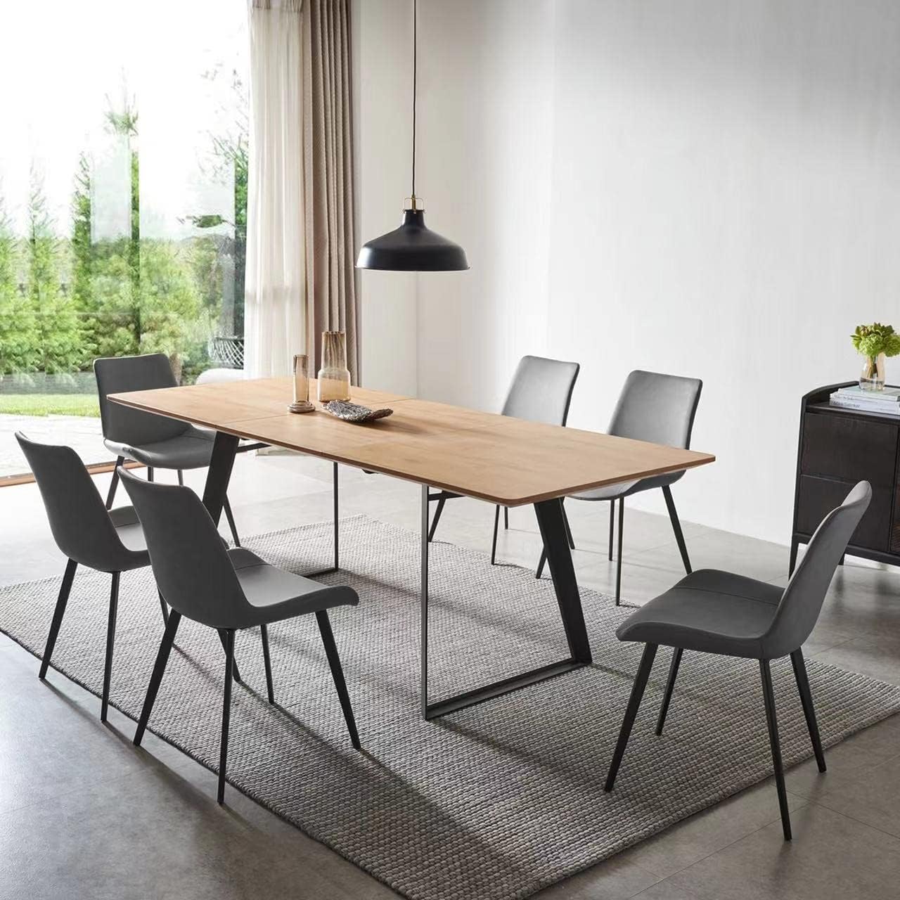 ZckyCine Modern mid-Century Dining Table Dining Table and Chairs for 6 Rectangular Wooden Dining Table Expandable Dining Table Space-Saving Multifunctional Dining Table (Table+6 Grey Chairs)