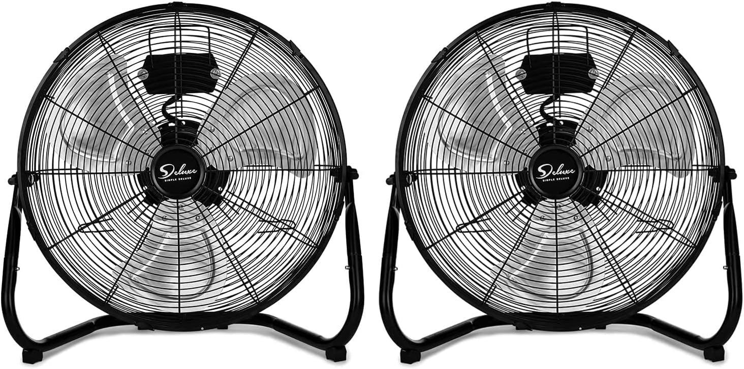 Simple Deluxe 18 Inch 3-Speed High Velocity Heavy Duty Metal Industrial Floor Fans Quiet for Home Commercial, Residential, and Greenhouse Use, Outdoor/Indoor, Black, 2 Pack