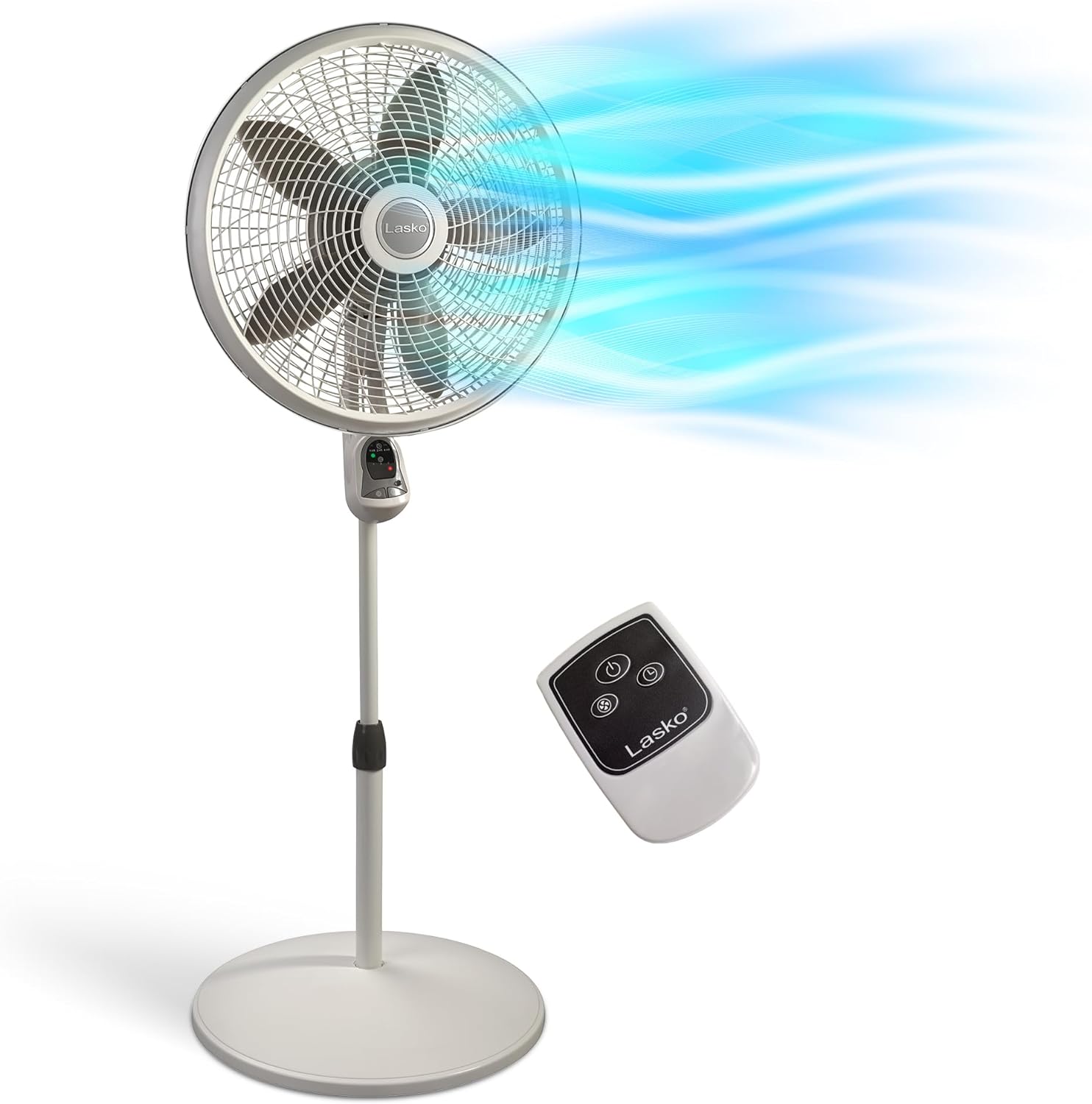 Lasko Cyclone Pedestal Fan, Adjustable Height, Remote Control, Timer, 3 Speeds, for Bedroom, Kitchen, Office and Living Room, 18, White, 1885, Large