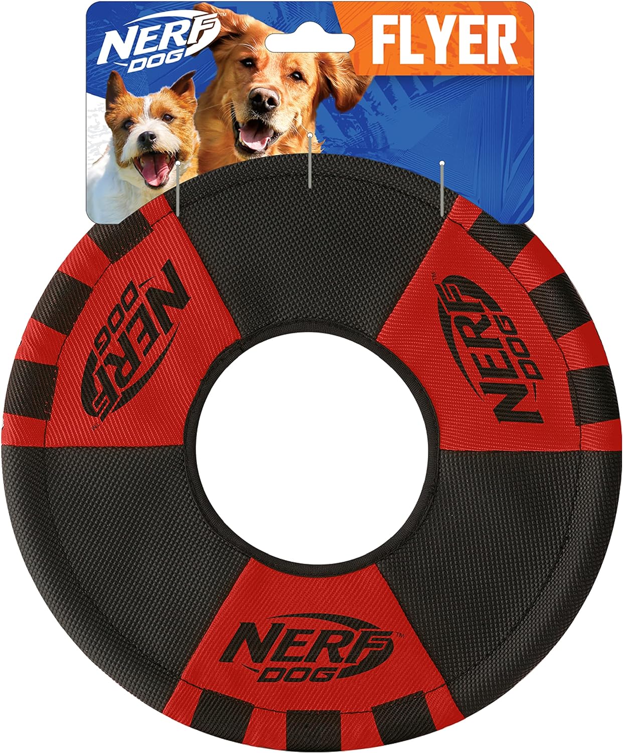 My dog loves her new Frisbee. Soft enough to catch in her mouth, light weight, but strong enough to hold up to rough playing. The fabric is very durable! Flies great! Good size for my lab and cocker spaniel.