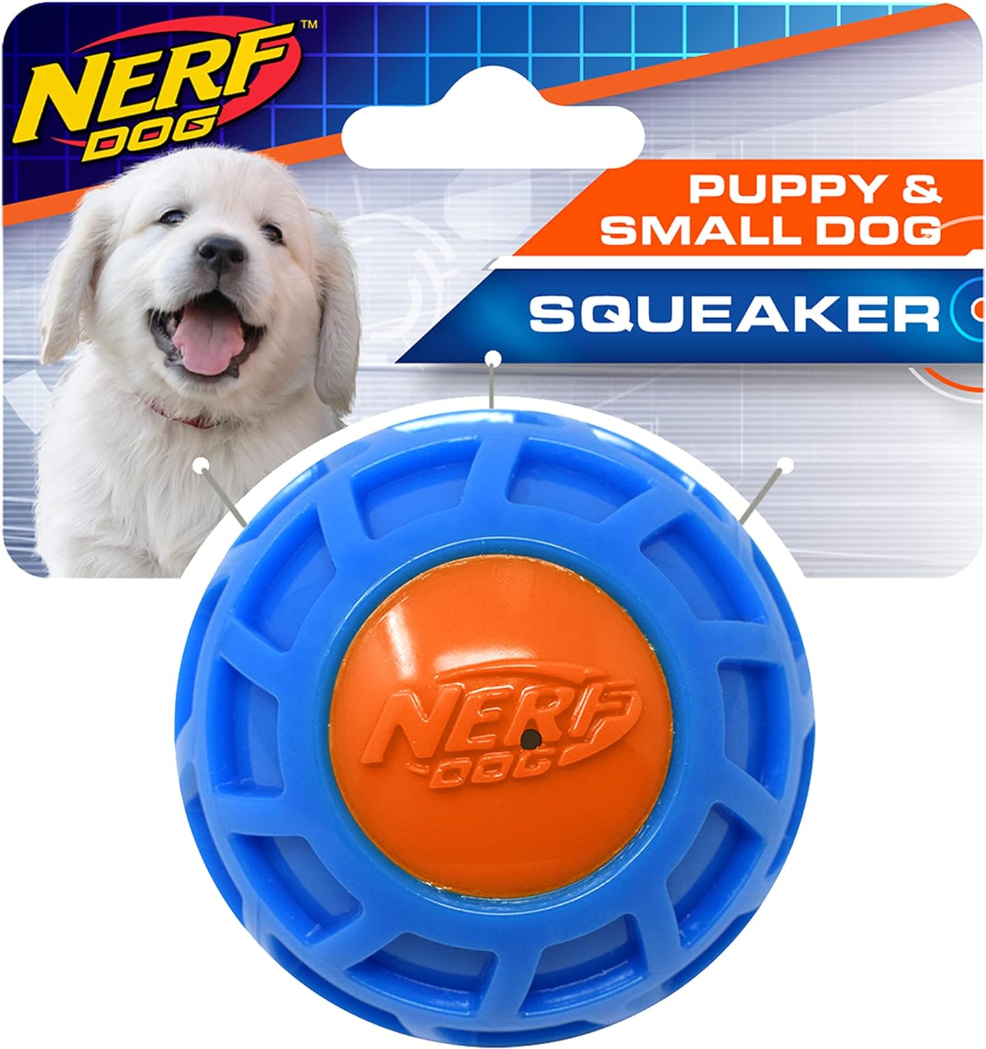 Very durable. Was easy for smaller dogs to catch. Grooved outer portion with a ball in middle