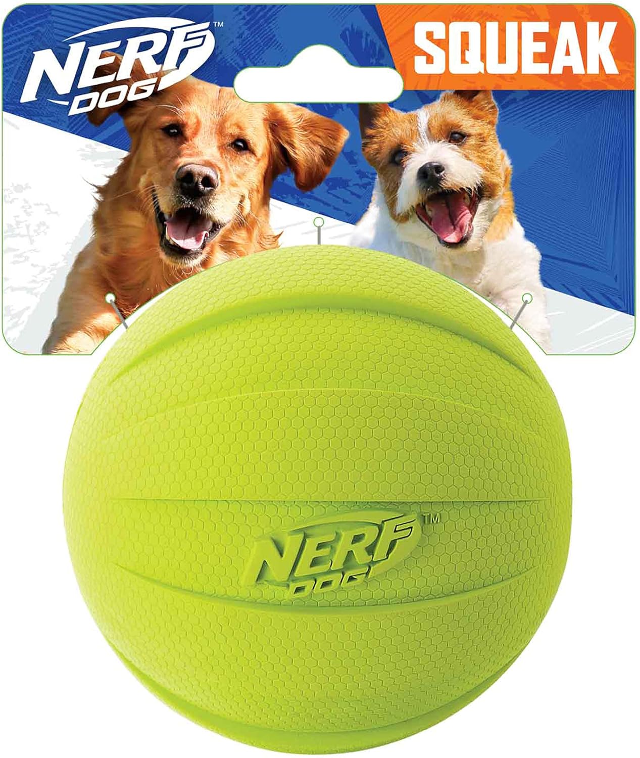 everything about this ball was good. Material is durable and sturdy, yet soft enough for the dog to bite on and grip with his mouth. Squeaks, another big advantage. But his ball is a little to big for a Jack Russel type of dog. Size is more compatible with larger dog breads, Labs, Sheppards, etc. My JR can carry it back to me, but looks a little to big and not very comfortable in his mouth. I'm seeking for same but smaller in diameter.