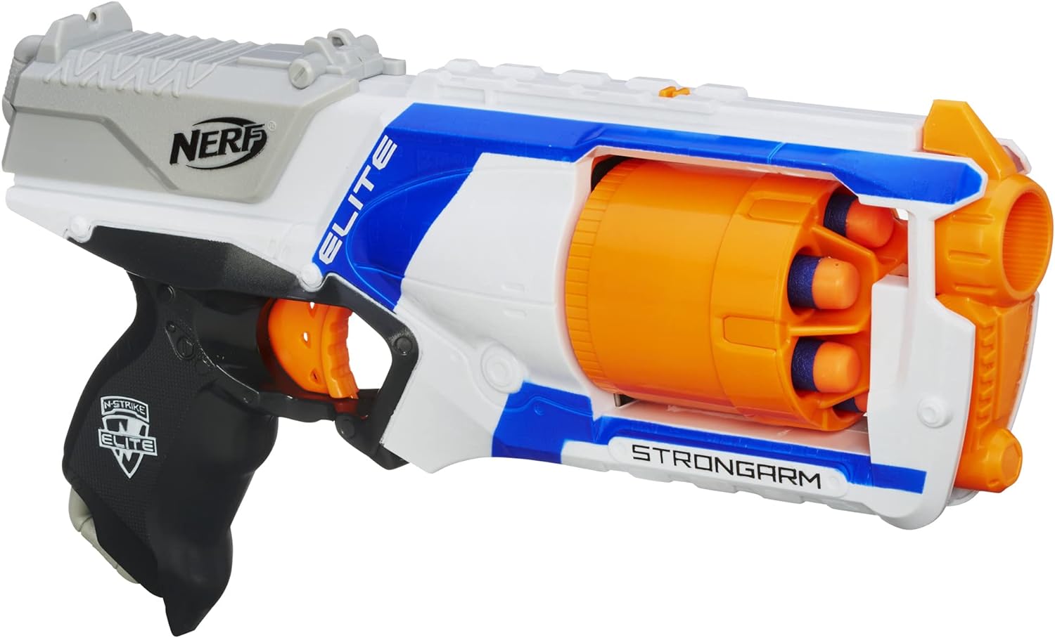 These Elite Strongarms are great beginner Nerf guns. They don't require batteries, they aren't too hard to load and cock, they are relatively inexpensive, and they have been reliable. I have also purchased the Nerf Triad Ex-3 (similar to the Nerf Jolt), and the Nerf Modulus (a battery powered magazine loading gun).Pros:They are inexpensive compared to the battery guns. The Triads were cheaper, but only held 3 shots, and 2 of 3 stopped working after half a year.They have been reliable. I initiall