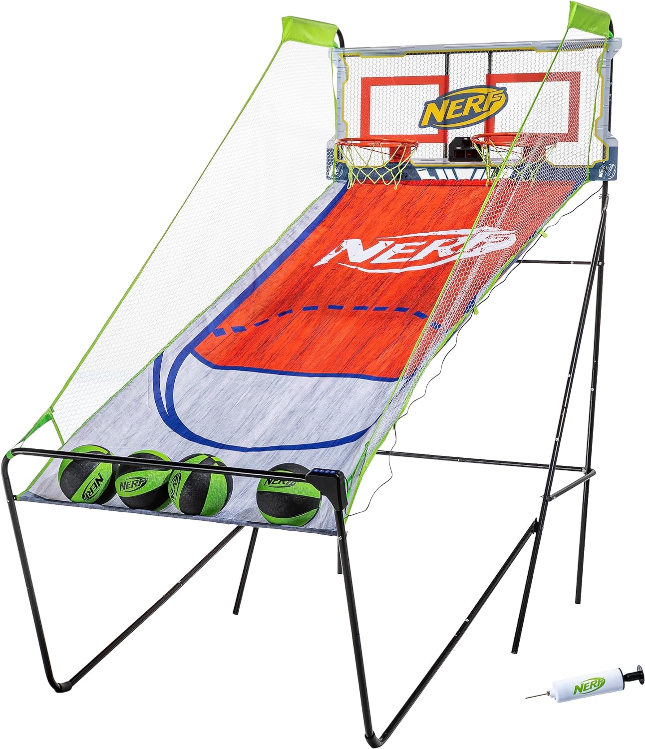 This Nerf basketball arcade game is easy to assemble. It took me about 30 minutes.It is a little flimsy, but folds up nicely for storage.My kids have had hours of fun playing basketball with this thing. I have four children so they take turns doing competitions. It is also fun for the adults!This would be great to use during family functions or birthday parties!Overall, this is very fun and very easy to assemble!