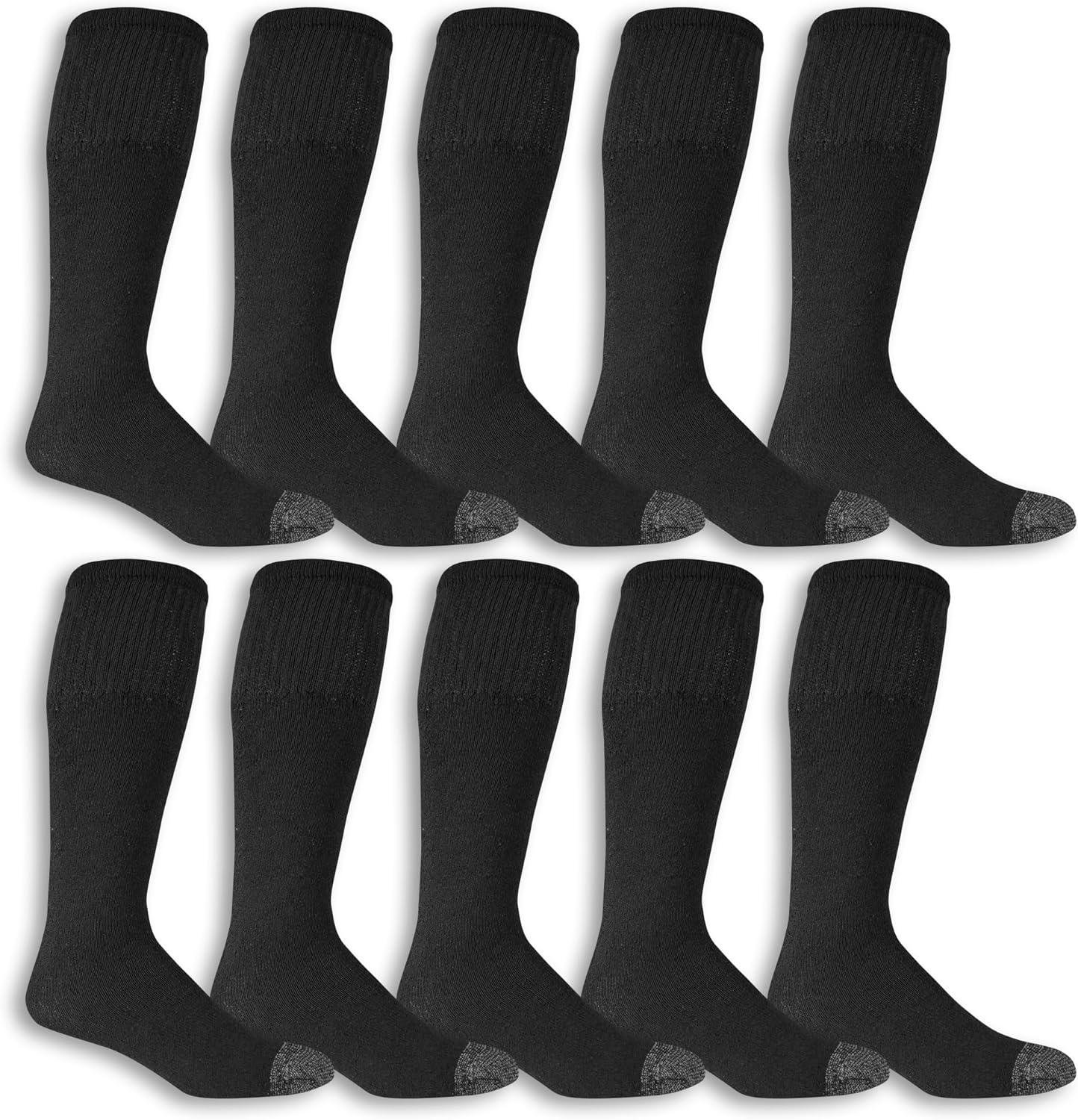 Fruit Of The Loom Mens Everyday Work Gear Tube Socks, Black, Pack of 10, Shoe Size 6.5-12; Sock Size 10-13