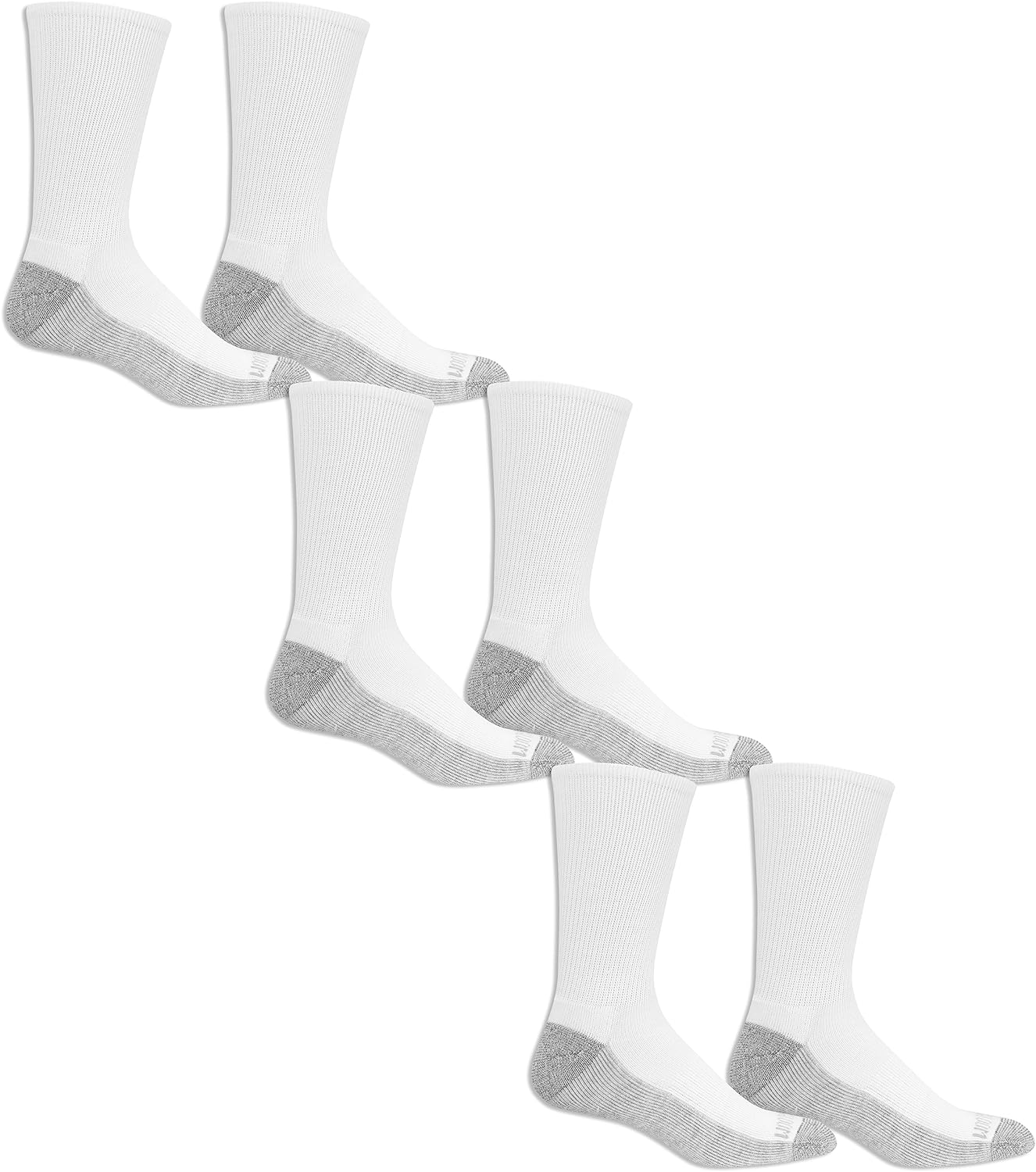 Fruit of the Loom Mens Essential 6 Pack Casual Crew Socks | Arch Support | Black & White