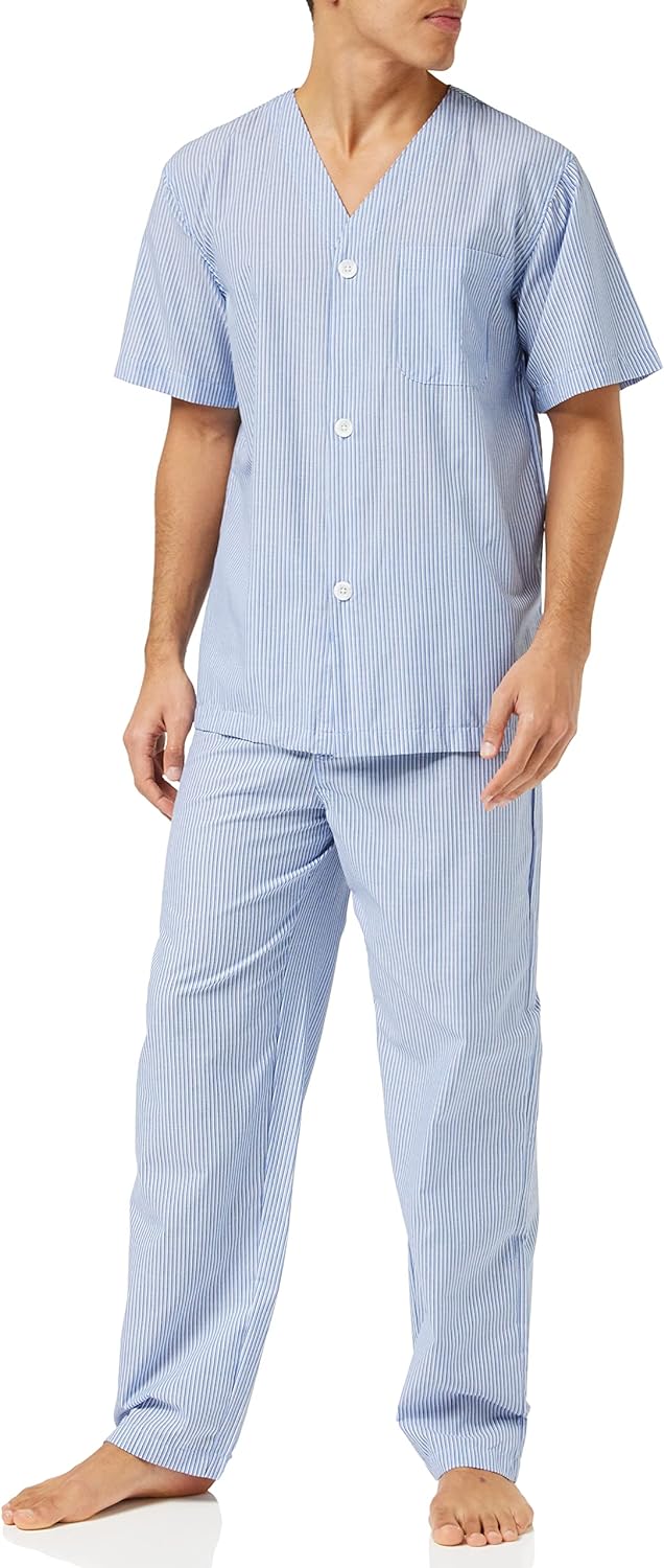 Fruit of the Loom Men' Broadcloth Short Sleeve Top and Long Pants Pajama Set