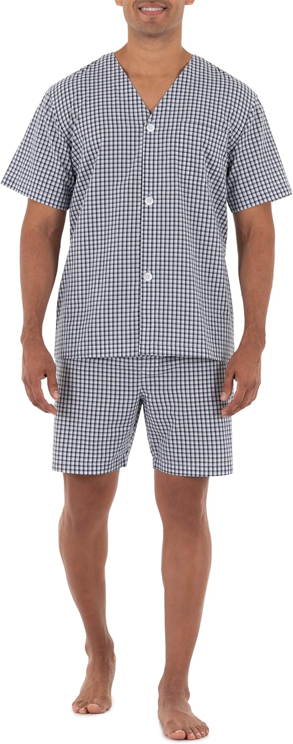 Fruit of the Loom Men' Broadcloth Short Sleeve Pajama Set