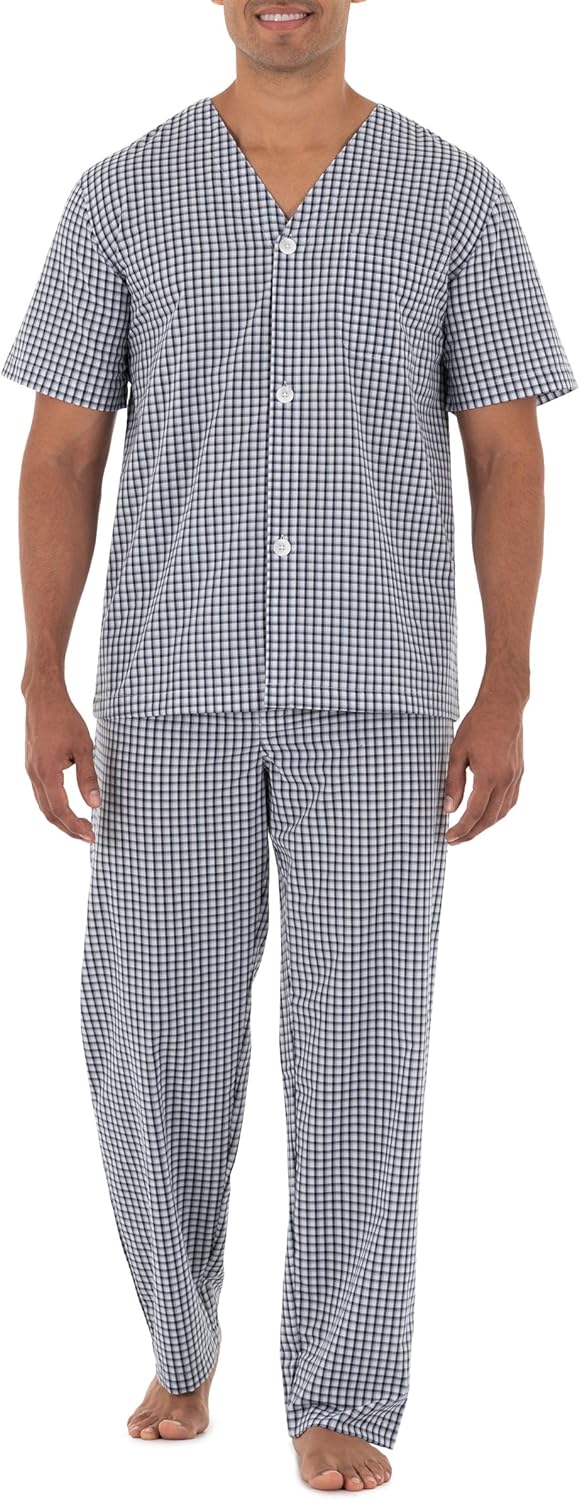 Fruit of the Loom Men' Broadcloth Short Sleeve Top and Long Pants Pajama Set