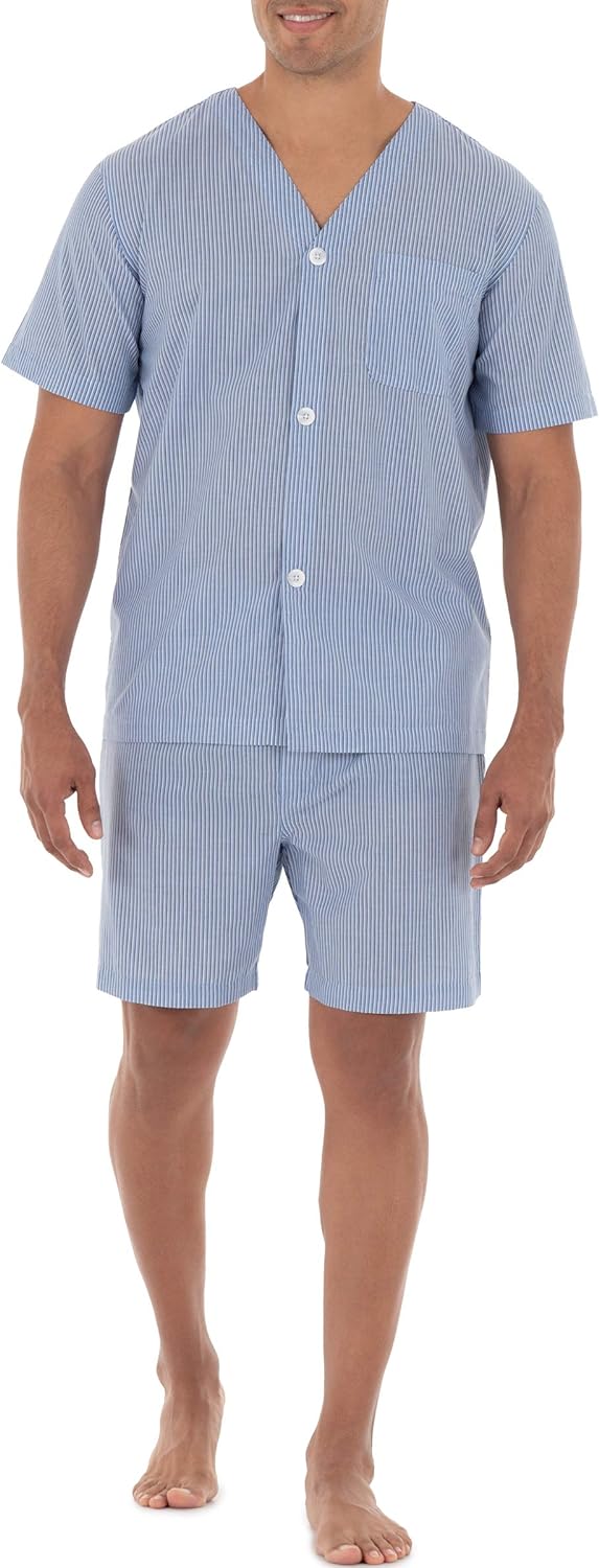 Fruit of the Loom Men' Broadcloth Short Sleeve Pajama Set