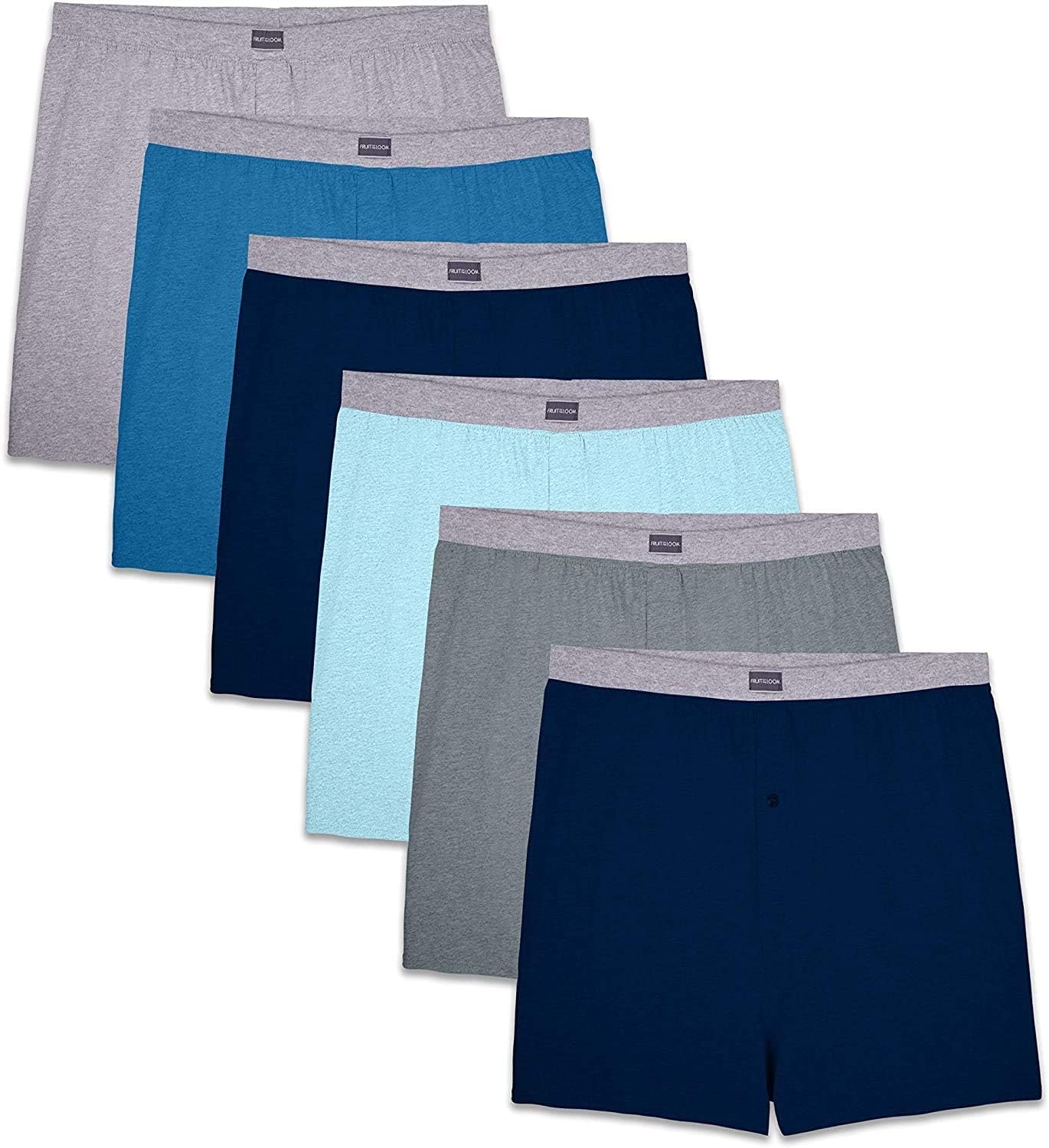 Fruit of the Loom Men' Tag-Free Knit Boxer Shorts, Relaxed Fit, Moisture Wicking, Assorted Color Multipacks