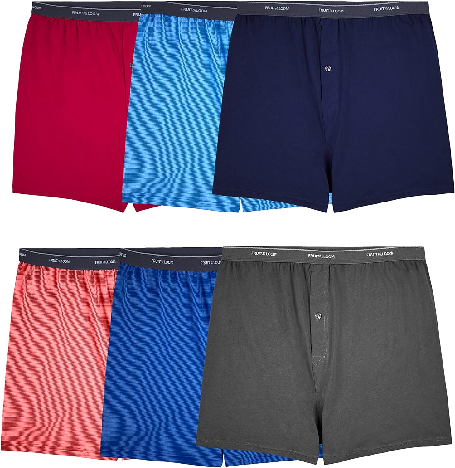 Fruit of the Loom Men' Tag-Free Knit Boxer Shorts, Relaxed Fit, Moisture Wicking, Assorted Color Multipacks