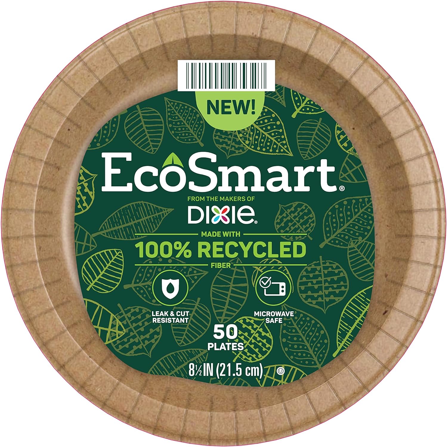 Dixie EcoSmart from The Makers of Dixie 100% Recycled Fiber Paper Plates, 8.5in Lunch or Light Dinner Size Disposable, 50 Eco-Friendly Plates