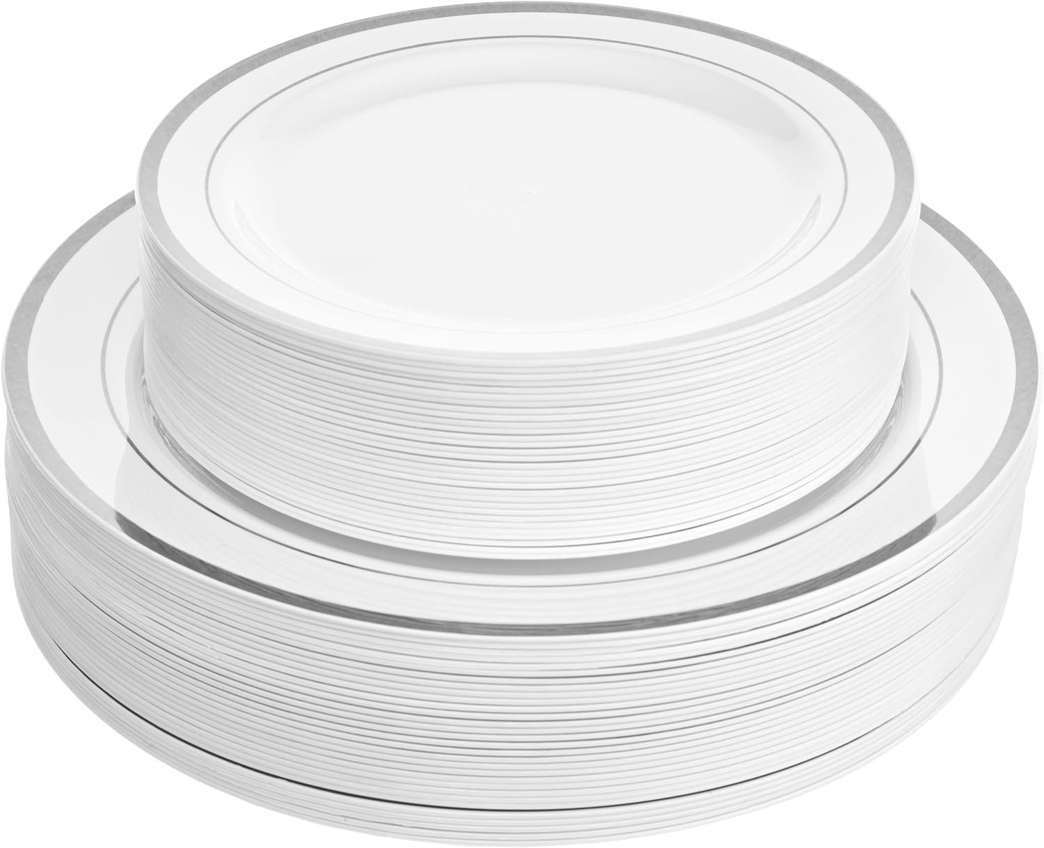 Aya' 60 Silver Plastic Plates Disposable Heavy Duty Premium Plastic Plates, 30 Plastic Dinner Plates   30 Dessert Appetizer Plates for Weddings, Fancy Disposable Plates for Party White Plastic Plates