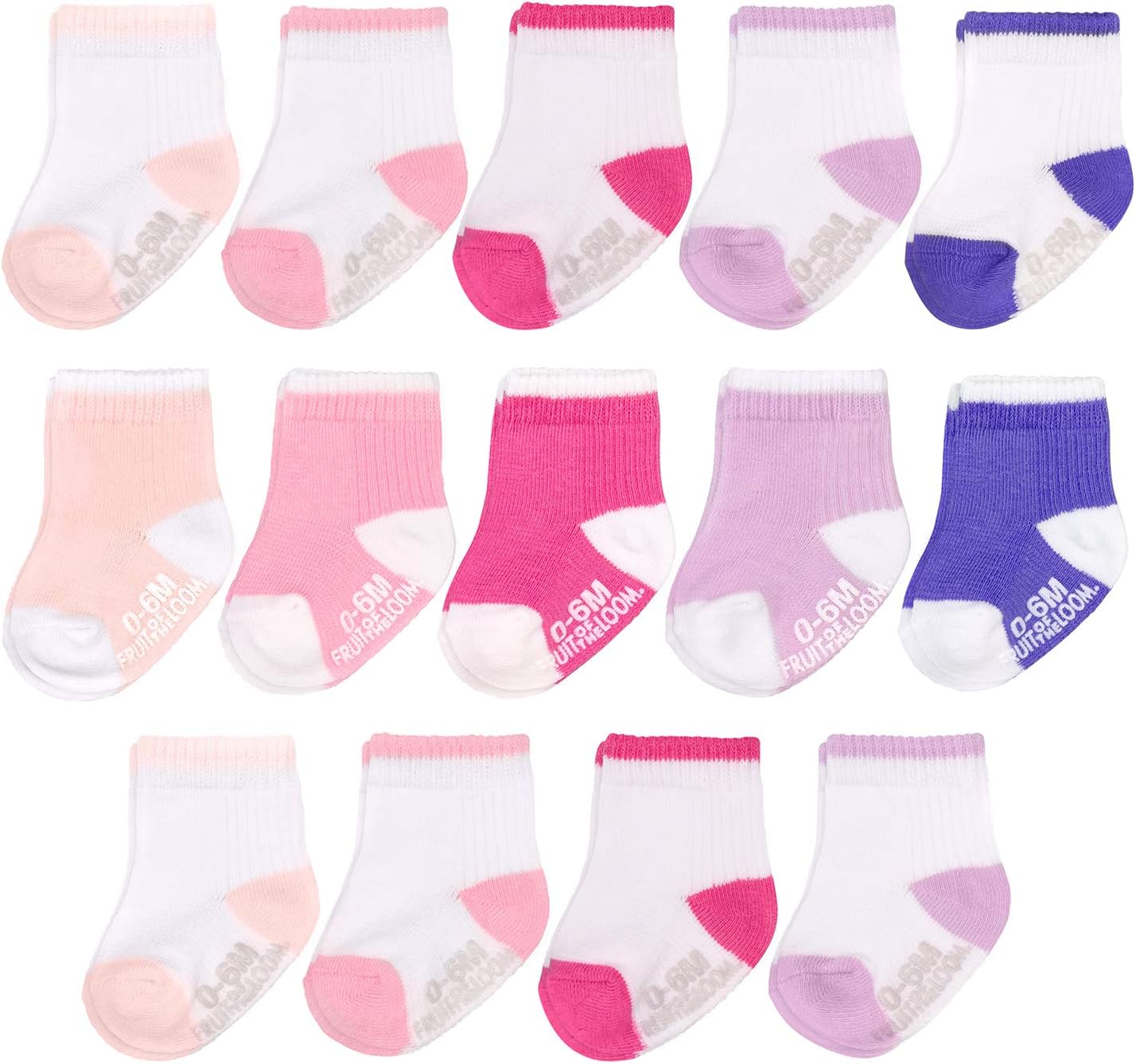 Fruit of the Loom Baby 14-Pack Grow & Fit Flex Zones Cotton Stretch Socks - Unisex, Girls, Boys