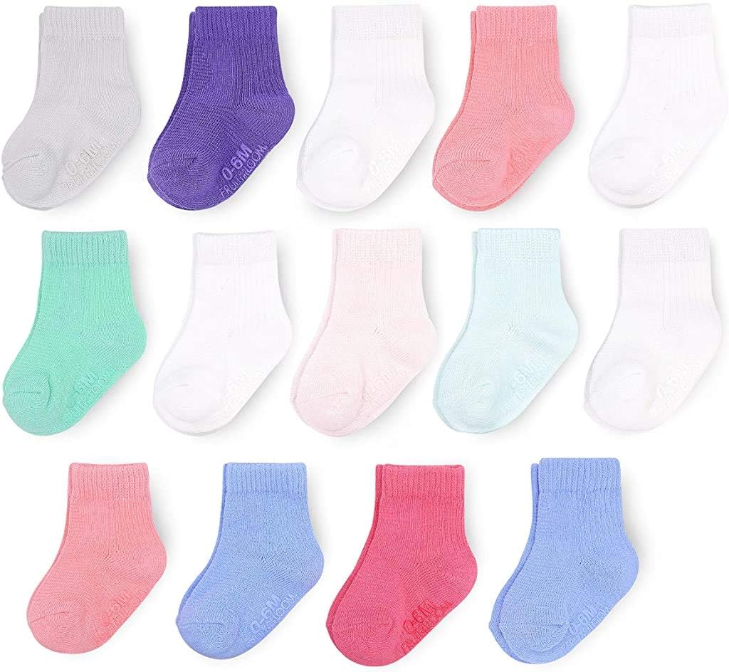 Fruit of the Loom Baby 14-Pack Grow & Fit Flex Zones Cotton Stretch Socks - Unisex, Girls, Boys