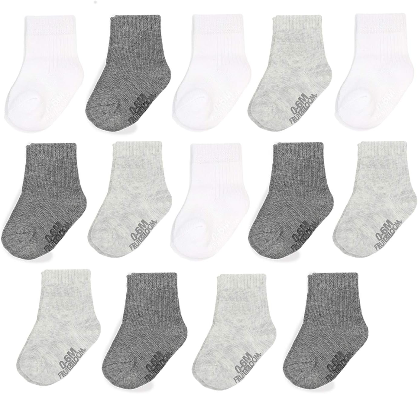 Fruit of the Loom Baby 14-Pack Grow & Fit Flex Zones Cotton Stretch Socks - Unisex, Girls, Boys